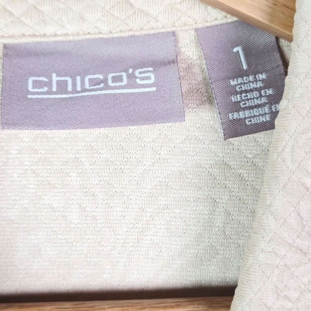 Chicos Moto Jacket Cream 1 Textured Asym Zip 34 Sleeve Minimalist